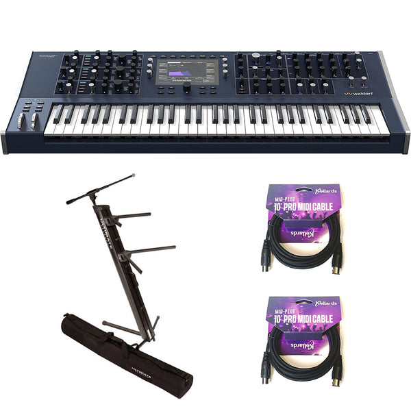 Waldorf Quantum MK2 16-Voice Analog/Digital Hybrid Synthesizer Bundle with Ultimate Support APEX AX-48 Pro Plus Portable Column Keyboard Stand and Kellards MID-P10T Pro MIDI to MIDI Cable 10' (Pair)