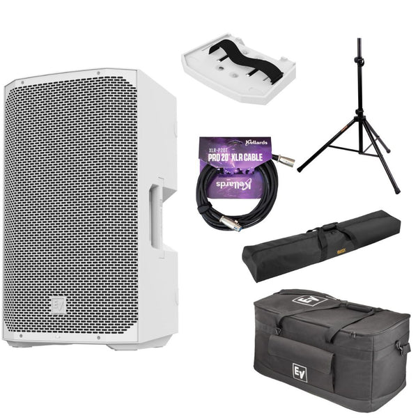 Electro-Voice EVERSE 12 Weatherized Battery-Powered Loudspeaker with Bluetooth Audio and Control (White) Bundle with EV Tray for Everse 12 (White), Duffle Bag, Speaker Stand, Stand Bag, and XLR Cable