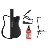 LAVA GENIE Stringless Guitar with Travel Case Black Bundle with LAVA GENIE Wireless Microphone Set, Rok-It Tripod Guitar Stand, Goby Labs Microphone Sanitizer