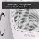 Adam  Audio D3V Active Desktop Monitoring System (White) Bundle with Auray IP-S Isolation Pad for Studio Monitor (Pair) and Comprehensive 3.5mm Stereo Male to Male Cable (6')