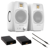 Adam  Audio D3V Active Desktop Monitoring System (White) Bundle with Auray IP-S Isolation Pad for Studio Monitor (Pair) and Comprehensive 3.5mm Stereo Male to Male Cable (6')
