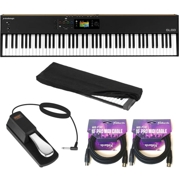 StudioLogic SL88 MK2 88-Key MIDI Controller Hammer Bundle with Kaces KKC-LG Stretchy Keyboard Dust Cover, Kellards MID-P10T Pro MIDI to MIDI Cable 10 Feet (2 Pack), Auray FP-P1L Universal Piano-Style