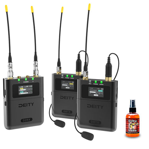 Mother Mantis: Deity Microphones Theos Digital 2-Person Wireless Lavalier Microphone System for Camera, Omni Lav Mics, Dual TX + RX Kit, with Goby Labs Microphone Cleaning Spray Bundle Deity