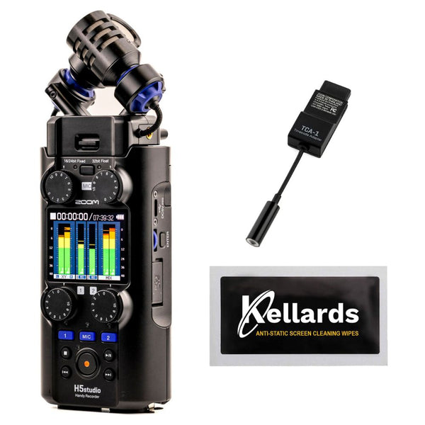 Zoom H5studio Handy Recorder with 32-Bit Float Bundle with Zoom TCA-1 Timecode Adapter, Screen cleaning cloth (5-Pack)