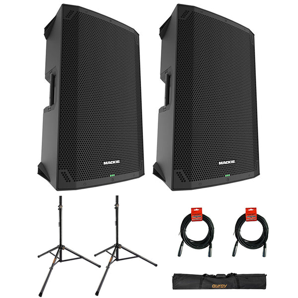 Mackie Thump15v4 15" Professional Powered Loudspeaker Pair Bundle with SS-47S-PB Deluxe Adjustable Steel Tripod Speaker Stands, Carrying Case, and XLR Cable (Pair)