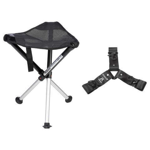 Walkstool Comfort L, 18" High Large Portable Tripod Stool, Supports up to 440 Bundle with Walkstool - Reinforcement Strap Steady - Featable with Camping Stool Comfort Models - Black Color - OneSize