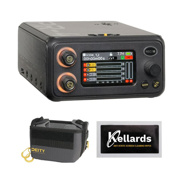 Deity Microphones PR-4 Portable 4-Input / 6-Track 32-Bit Float Field Recorder Bundle with Deity Microphones Field Audio Bag (Mini), Screen cleaning cloth (5-Pack)