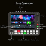 CineTreak Touch-S 10.1” Touchscreen Video Switcher, 6-Channel HDMI/SDI Live Streaming Mixer with PTZ Camera Control, Multi-View Monitoring, USB Capture, Audio Mixing and Recording