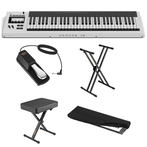 EXPRESSIVE E Osmose CE Advanced MPE MIDI Controller 61-Key Bundle with Auray FP-P1L Piano-Style Sustain Pedal, Auray Keyboard Stand, Auray PBS-17 X-Style Piano Bench, Kaces KKC-MD Keyboard Dust Cover