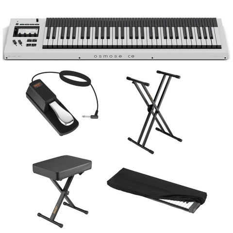 EXPRESSIVE E Osmose CE Advanced MPE MIDI Controller 61-Key Bundle with Auray FP-P1L Piano-Style Sustain Pedal, Auray Keyboard Stand, Auray PBS-17 X-Style Piano Bench, Kaces KKC-MD Keyboard Dust Cover