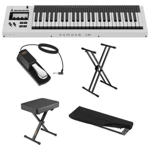 EXPRESSIVE E Osmose CE Advanced MPE MIDI Controller 49 Key Bundle with Auray FP-P1L Piano-Style Sustain Pedal, Auray Keyboard Stand, Auray PBS-17 X-Style Piano Bench, Kaces KKC-MD Keyboard Dust Cover