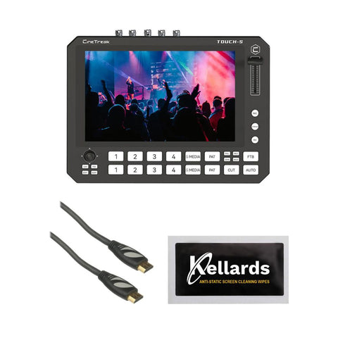 CineTreak Touch-S 10.1” Touchscreen Video Switcher Bundle with Pearstone Standard Series HDMI to HDMI High-Speed Ethernet Cable - Black, 6', Screen cleaning cloth (5-Pack)