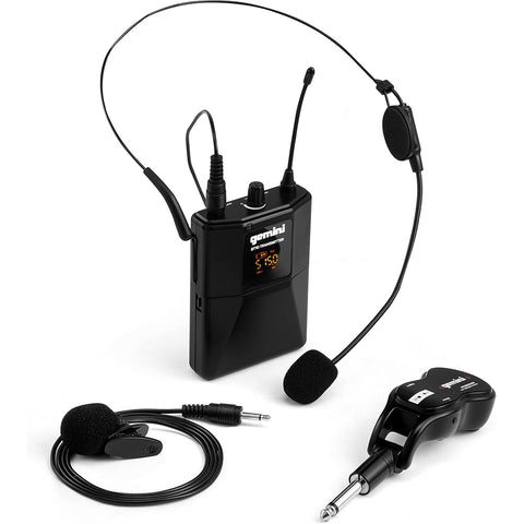 Gemini UHF Wireless Microphone System – Dual Lavalier & Headset Mics with Bodypack, USB Rechargeable Receiver, 50m Range, Cardioid Pattern for Teaching, Streaming, Karaoke & Events (GMU-HSL100)