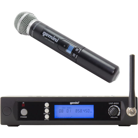 Gemini Sound UHF-6100M Wireless Mic System – UHF Receiver with 256 Selectable Frequencies, Handheld Mic, 240ft Range, LCD Display, Clear Audio for Performers, Churches, Weddings & Events