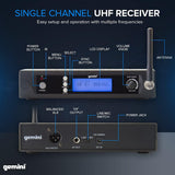 Gemini Sound UHF-6100M Wireless Mic System – UHF Receiver with 256 Selectable Frequencies, Handheld Mic, 240ft Range, LCD Display, Clear Audio for Performers, Churches, Weddings & Events