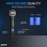 Gemini Sound UHF-6100M Wireless Mic System – UHF Receiver with 256 Selectable Frequencies, Handheld Mic, 240ft Range, LCD Display, Clear Audio for Performers, Churches, Weddings & Events