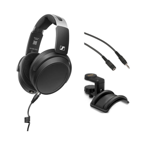 HD 480 PRO Professional Closed-Back Studio Headphones, Black Bundle with Auray Headphone Holder With Padded Cradle, Pearstone Stereo Mini Male to Stereo Mini Female Extension Cable Black 3