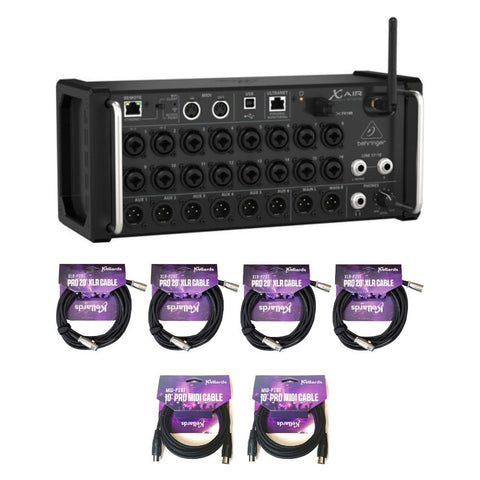 Behringer X AIR XR18 18x12 Digital Mixer for iPad/Android Tablets Bundle with Kellards XLR-P20T Pro 20 ft XLR Microphone Cable (Pack of 4), Kellards MID-P10T Pro MIDI to MIDI Cable 10 Feet (Pack of 2)