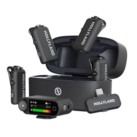 Hollyland Lark MAX 2 Combo-4 Person Version, Wireless Lavalier Microphone, Tailored for Multi-Person Shooting Scenarios, Microphone for Camera/iPhone/Android (4TX + 2RX+ Charging Case)