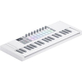Novation Launchkey Mini 37 MK4 USB MIDI Keyboard Controller (White, 37 Mini Keys) Bundle with Auray FP-P1L Universal Piano-Style Sustain Pedal, Kellards MID-P10T Pro MIDI to MIDI Cable 10 Feet