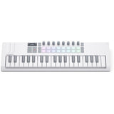 Novation Launchkey Mini 37 MK4 USB MIDI Keyboard Controller (White, 37 Mini Keys) Bundle with Auray FP-P1L Universal Piano-Style Sustain Pedal, Kellards MID-P10T Pro MIDI to MIDI Cable 10 Feet