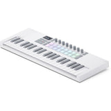 Novation Launchkey Mini 37 MK4 USB MIDI Keyboard Controller (White, 37 Mini Keys) Bundle with Auray FP-P1L Universal Piano-Style Sustain Pedal, Kellards MID-P10T Pro MIDI to MIDI Cable 10 Feet
