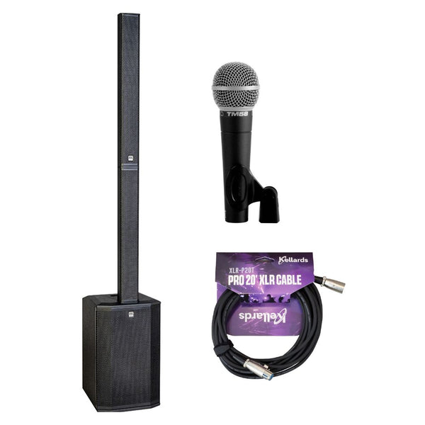 HK Audio POLAR 12 MK2 2000W Total Active Line Array Column PA System with 12" Sub Bundle with Polsen M-85 Professional Dynamic Handheld Microphone Dark Gray, XLR-P20T Pro 20 ft XLR Microphone Cable
