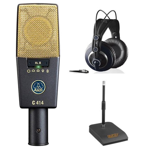 AKG Pro Audio C414 XLII Vocal Condenser Microphone, Multipattern Bundle with AKG K240 MKII Professional Semi-Open Stereo Headphones, Auray TT-ISO Isolating Desktop Microphone Stand