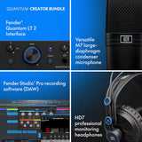 Fender Quantum LT 2 2x2 USB-C Audio Interface Creator Bundle with Kellards Stand, Pop Filter, Auray Holder, Polsen Headphones, Polsen M-85 Dynamic Mic & 20ft XLR Cable