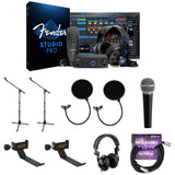 Fender Quantum LT 2 2x2 USB-C Audio Interface Creator Bundle with Kellards Stand, Pop Filter, Auray Holder, Polsen Headphones, Polsen M-85 Dynamic Mic & 20ft XLR Cable
