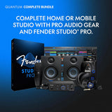Fender Quantum LT 2 2x2 USB-C Audio Interface Complete Bundle with Kellards Stand, Pop Filter, Auray Holder, Polsen Headphones, Polsen M-85 Dynamic Mic & 20ft XLR Cable