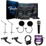 Fender Quantum LT 2 2x2 USB-C Audio Interface Complete Bundle with Kellards Stand, Pop Filter, Auray Holder, Polsen Headphones, Polsen M-85 Dynamic Mic & 20ft XLR Cable
