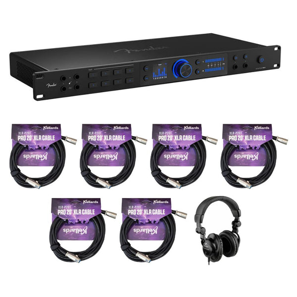 Fender Quantum HD 8 26x30 USB-C Audio Interface Bundle with Kellards XLR-P20T 20ft XLR Microphone Cable (Pack of 6), Polsen HPC-A30 Closed-Back Studio Monitor Headphones