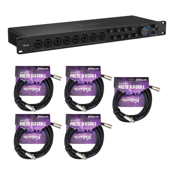 Fender Quantum LT 16 16x8 USB-C Audio Interface Bundle with Kellards XLR-P20T Pro 20 ft XLR Microphone Cable (Pack of 5)
