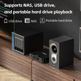 FIIO AIRAMP All-in-One Desktop Amplifier, ES9020Q DAC, XMOS XU316, 120W×2 Class D Power Amp, Bluetooth 5.0, USB Optical Coaxial Input, Subwoofer Output Black