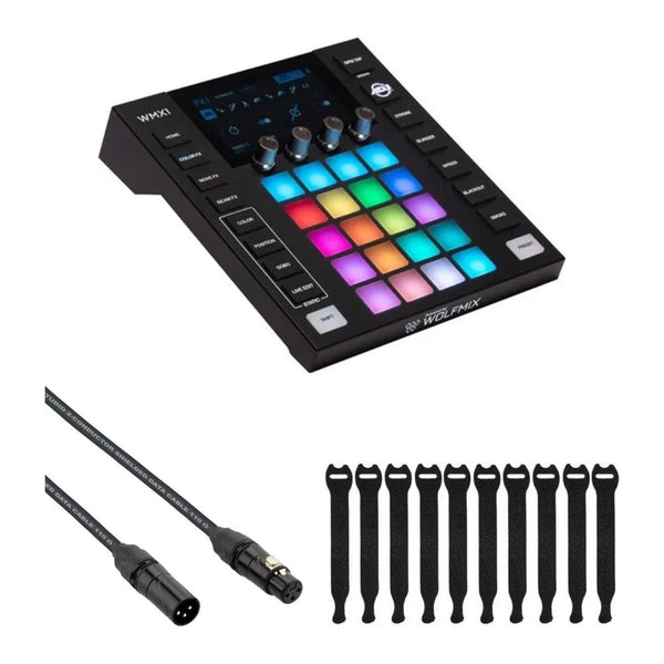 ADJ WMX1 MK3 Standalone DMX Lighting Controller Bundle with Kopul DMX33P-025-S Studio Series 3-Pin DMX Cable (25'), Rip Tie 10-Pack Touch Fastener Straps