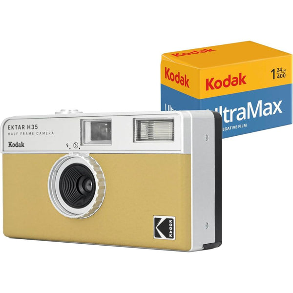 KODAK EKTAR H35 Half Frame Film Camera (Sand) Bundle with Kodak Ultramax 400/24EXP 35mm Roll Film