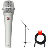 sE Electronics V7 Handheld Supercardioid Dynamic Microphone (White) Bundle with Mic Stand with Fixed Boom, XLR- XLR Cable