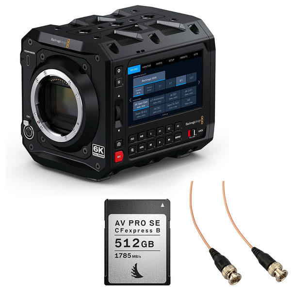 Blackmagic Design PYXIS 6K Cinema Box Camera for L Mount Bundle with Angelbird 512GB Type B Memory Card and Elvid Slim SDI Cable 2' RG-179