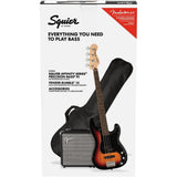 Squier by Fender Precision Bass Guitar Kit, Affinity Series, Laurel Fingerboard, 3-Color Sunburst, Poplar Body, with Guitar Bag and Rumble 15 Amp Bass Amp, Cable, Guitar Strap and More