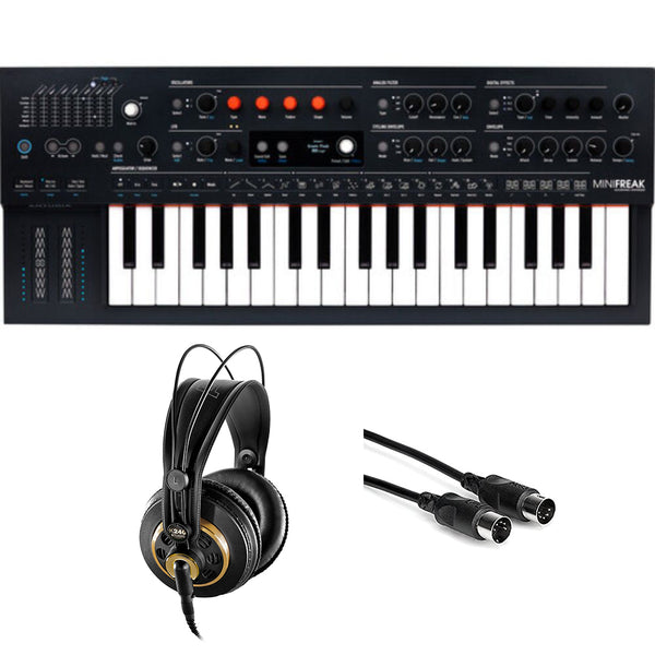 Arturia MiniFreak 6-Voice Spontaneous Algorithmic Synthesizer Bundle with AKG Pro Audio K240 Professional Studio Headphones and Hosa Mid-310 Black 10' Midi cable