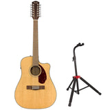 Fender CD-140SCE 12-String Dreadnought Cutaway Acoustic Electric Guitar, Fishman Pickup and Preamp System, Natural with Case Bundle with Fender Guitar Stand, Height-Adjustable