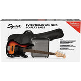 Squier by Fender Precision Bass Guitar Kit, Affinity Series, Laurel Fingerboard, 3-Color Sunburst Bundle with Fender Guitar Stand, Height-Adjustable with Sturdy Metal