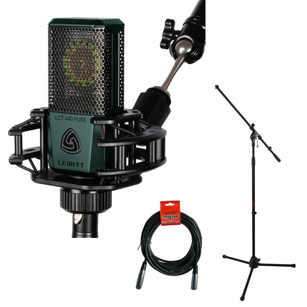 Lewitt LCT 440 PURE VIDA Edition Large-Diaphragm Cardioid Condenser Microphone (Limited-Edition Rainforest Green) Bundle with Mic Stand with Fixed Boom and XLR Cable