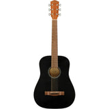 Fender FA-15 3/4 Scale Steel Acoustic Guitar Black Bundle with Fender Classic Celluloid Guitar Picks 12-Pack, Fender Logo Guitar Strap 2in Black with White Logo, Fender Flash Guitar Tuner