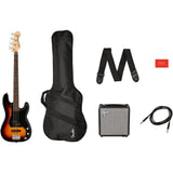 Squier by Fender Precision Bass Guitar Kit, Affinity Series, Laurel Fingerboard, 3-Color Sunburst, Poplar Body, with Guitar Bag and Rumble 15 Amp Bass Amp, Cable, Guitar Strap and More