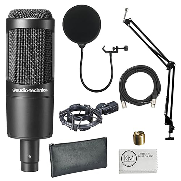 Audio-Technica AT2035 Cardioid Condenser Microphone Bundled with 20ft XLR Cable + Pop Filter + Microphone Arm (4 Items)