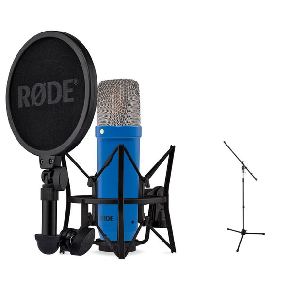 RODE NT1 Signature Series Large-Diaphragm Condenser Microphone (Cobalt) Bundle with Mic Stand with Fixed Boom