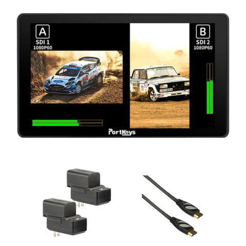 PORTKEYS BM7 II DS U 7" High-Bright Monitor with Sun Hood Bundle with Genaray 2 x NP-F770 4400mAh Batteries & 2x Compact Chargers Kit, Pearstone High-Speed HDMI to HDMI Cable with Ethernet Black