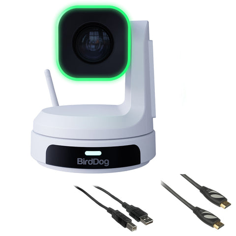 BirdDog X1 Full HD NDI|HX3 20x Zoom PTZ Camera - White Bundle with 6' HDMI Cable and 6ft USB 2.0 Cable